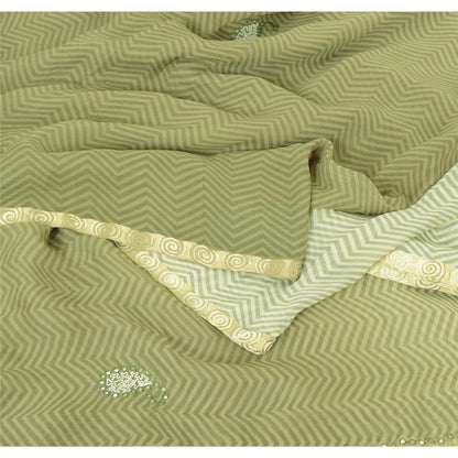 Sanskriti Vintage Indian Sarees Pure Chiffon Embroidered Ombre Sari 5yd Sustainable Fabric