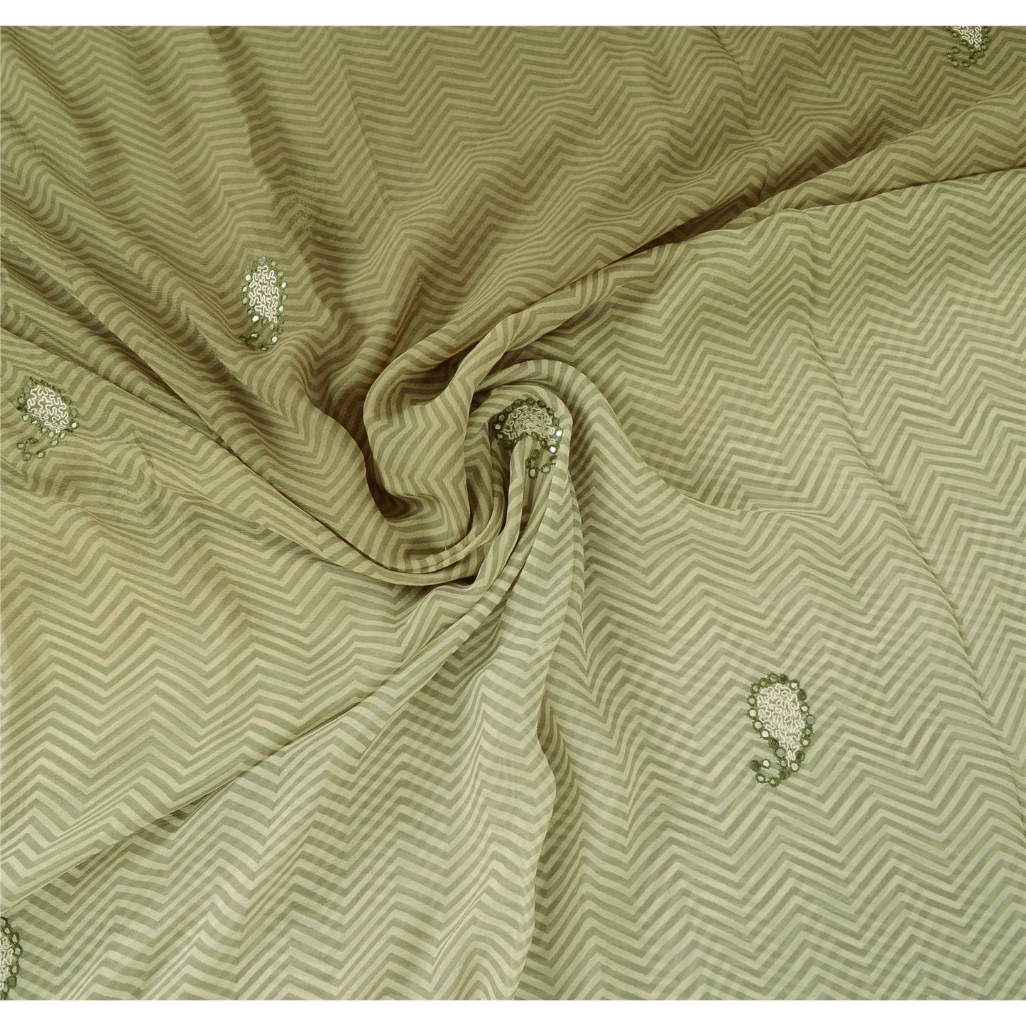 Sanskriti Vintage Indian Sarees Pure Chiffon Embroidered Ombre Sari 5yd Sustainable Fabric