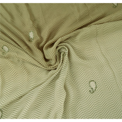 Sanskriti Vintage Indian Sarees Pure Chiffon Embroidered Ombre Sari 5yd Sustainable Fabric