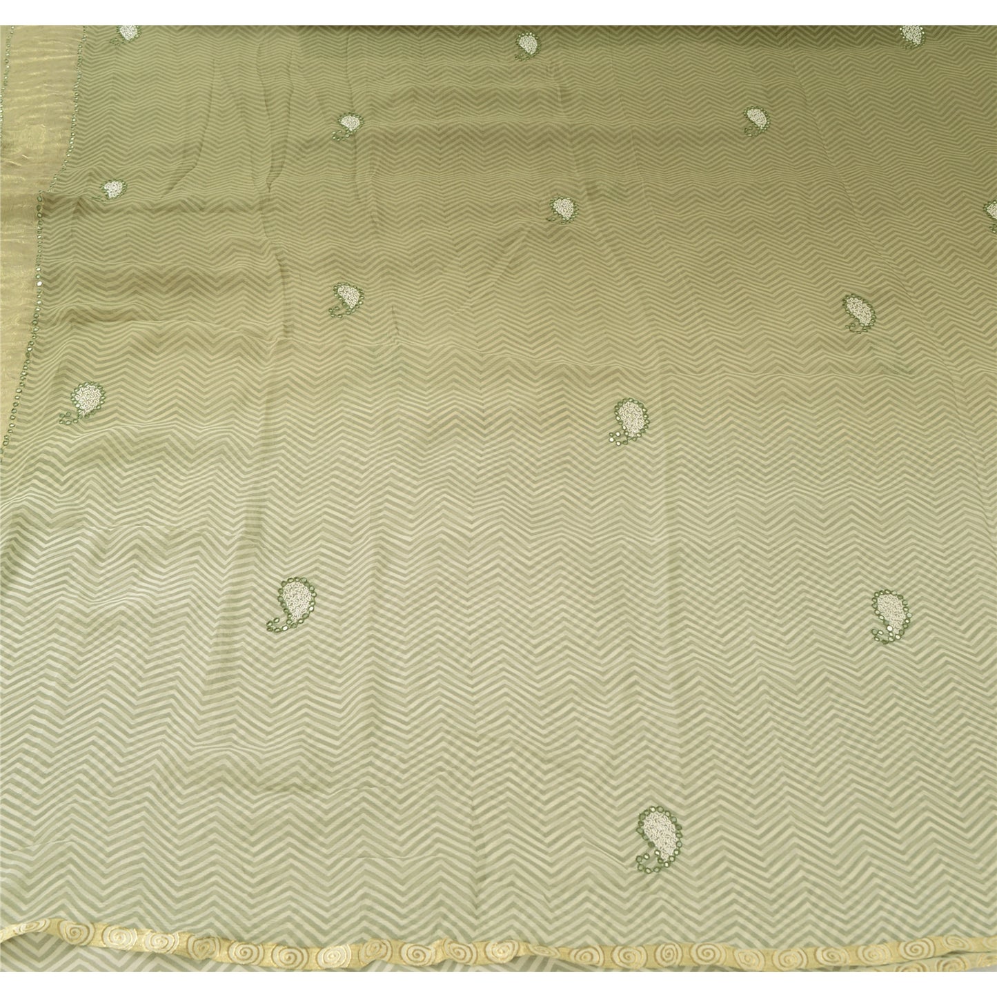 Sanskriti Vintage Indian Sarees Pure Chiffon Embroidered Ombre Sari 5yd Sustainable Fabric