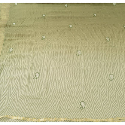 Sanskriti Vintage Indian Sarees Pure Chiffon Embroidered Ombre Sari 5yd Sustainable Fabric