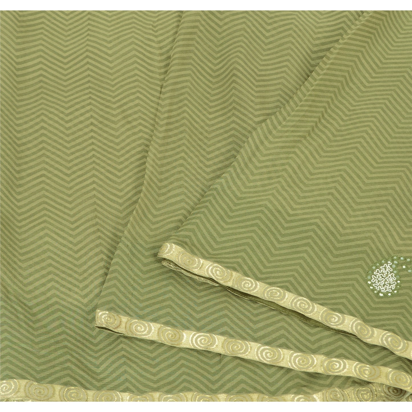 Sanskriti Vintage Indian Sarees Pure Chiffon Embroidered Ombre Sari 5yd Sustainable Fabric