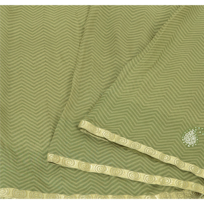 Sanskriti Vintage Indian Sarees Pure Chiffon Embroidered Ombre Sari 5yd Sustainable Fabric