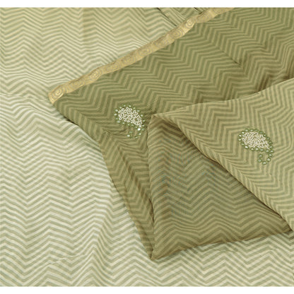 Sanskriti Vintage Indian Sarees Pure Chiffon Embroidered Ombre Sari 5yd Sustainable Fabric