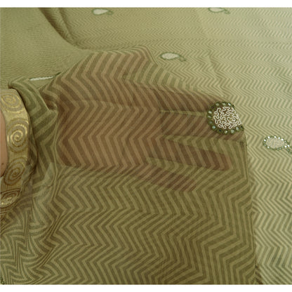 Sanskriti Vintage Indian Sarees Pure Chiffon Embroidered Ombre Sari 5yd Sustainable Fabric