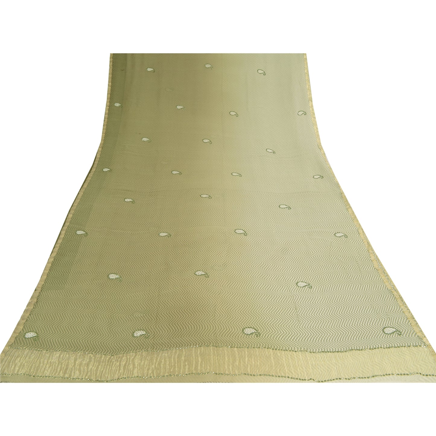 Sanskriti Vintage Indian Sarees Pure Chiffon Embroidered Ombre Sari 5yd Sustainable Fabric