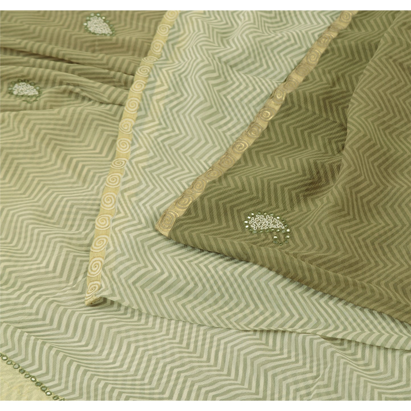 Sanskriti Vintage Indian Sarees Pure Chiffon Embroidered Ombre Sari 5yd Sustainable Fabric