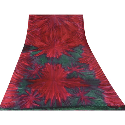 Sanskriti Vintage Pink/Green Sarees Satin Printed Premium Sari Craft Sustainable Fabric