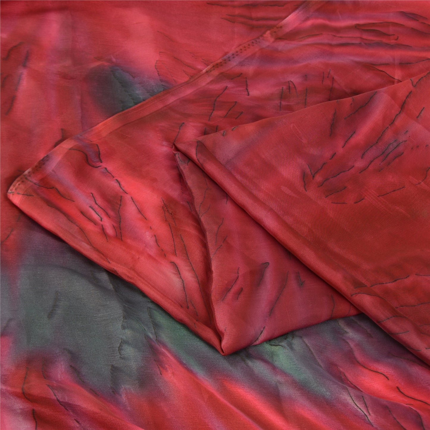 Sanskriti Vintage Pink/Green Sarees Satin Printed Premium Sari Craft Sustainable Fabric