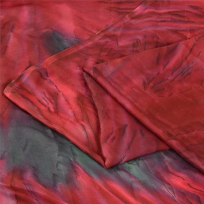 Sanskriti Vintage Pink/Green Sarees Satin Printed Premium Sari Craft Sustainable Fabric