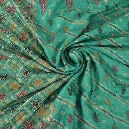 Sanskriti Vintage Indian Green Sarees Pure Silk Hand Beaded Premium Sari Sustainable Fabric