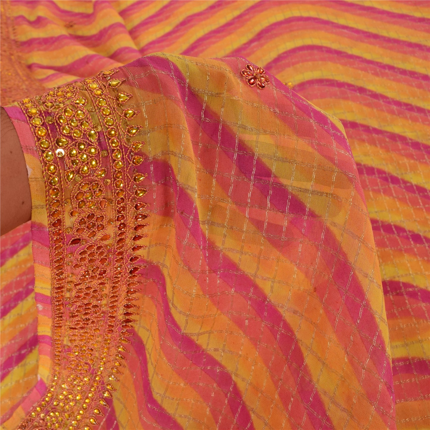 Sanskriti Vintage Indian Sarees Pure Silk Hand Beaded Premium Sari Craft Sustainable Fabric