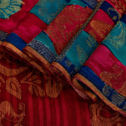 Sanskriti Vintage Red-Blue Sarees Pure Georgette Zari Woven Sari 6yd CraftFabric