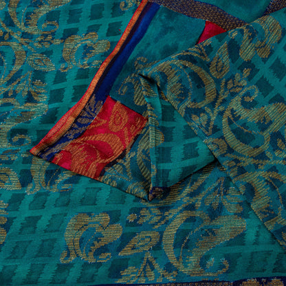 Sanskriti Vintage Red-Blue Sarees Pure Georgette Zari Woven Sari 6yd CraftFabric
