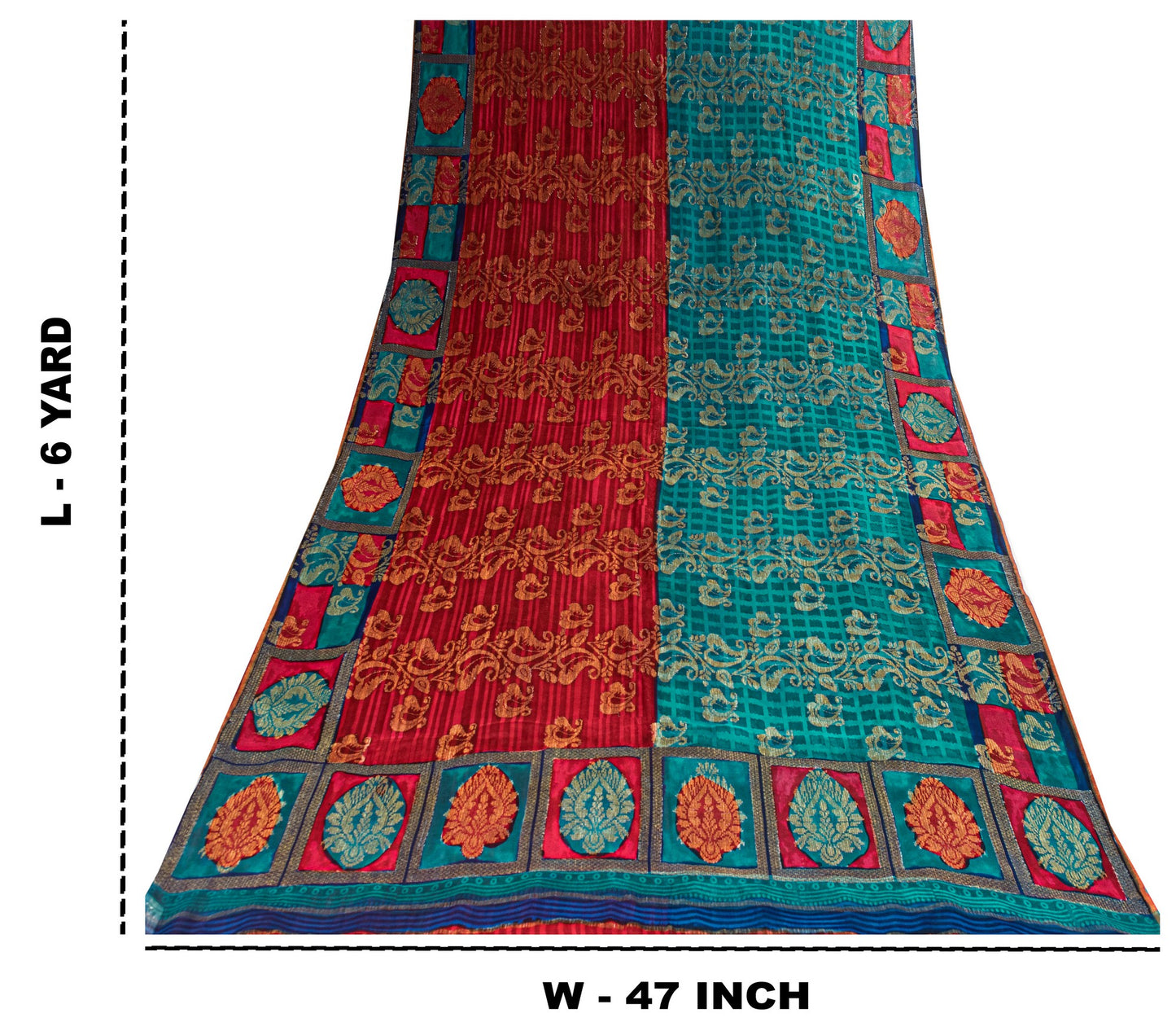 Sanskriti Vintage Red-Blue Sarees Pure Georgette Zari Woven Sari 6yd CraftFabric