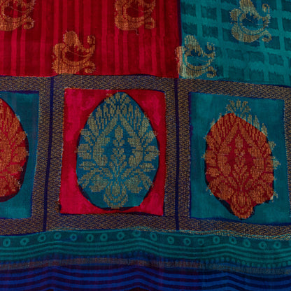 Sanskriti Vintage Red-Blue Sarees Pure Georgette Zari Woven Sari 6yd CraftFabric