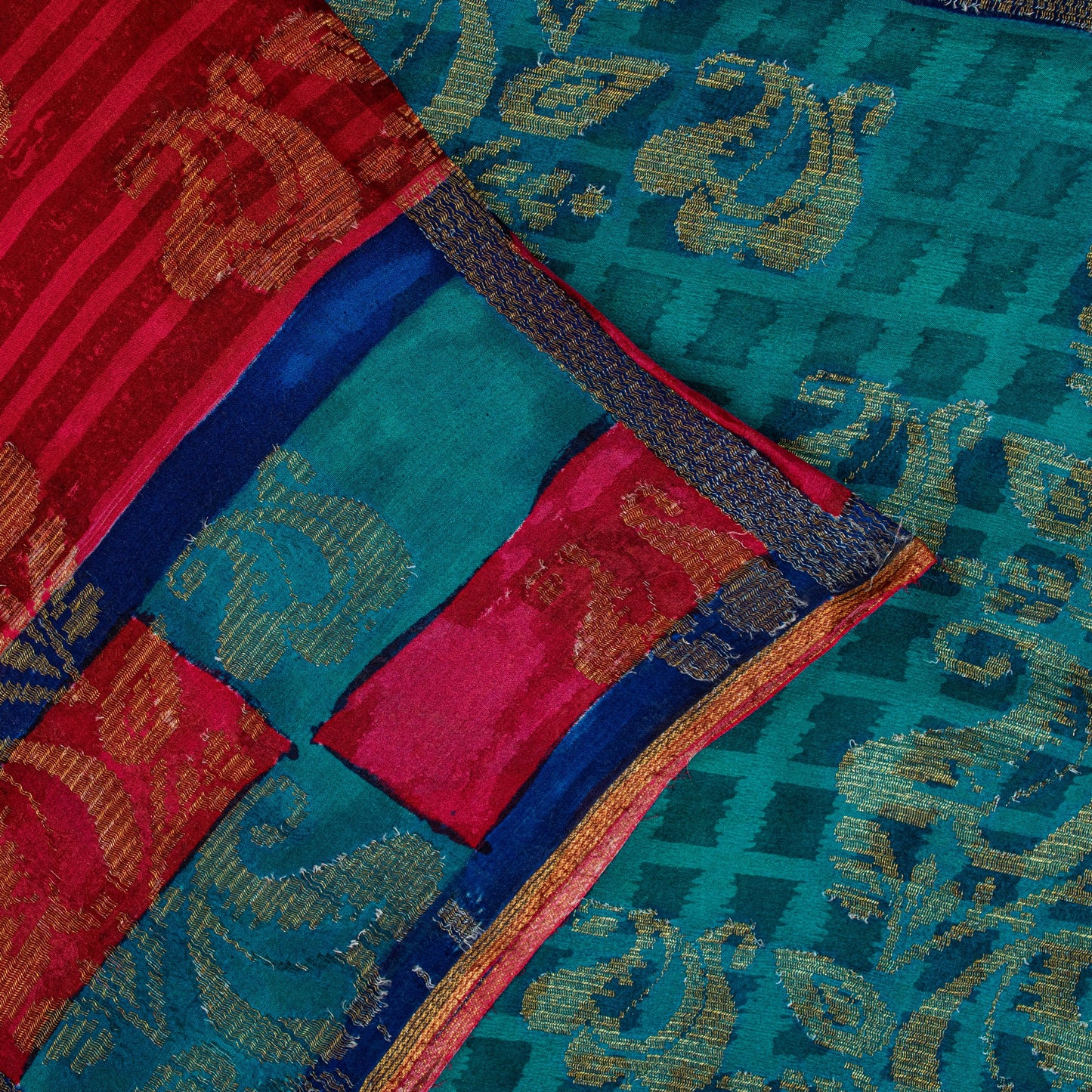 Sanskriti Vintage Red-Blue Sarees Pure Georgette Zari Woven Sari 6yd CraftFabric