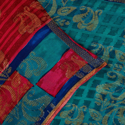 Sanskriti Vintage Red-Blue Sarees Pure Georgette Zari Woven Sari 6yd CraftFabric