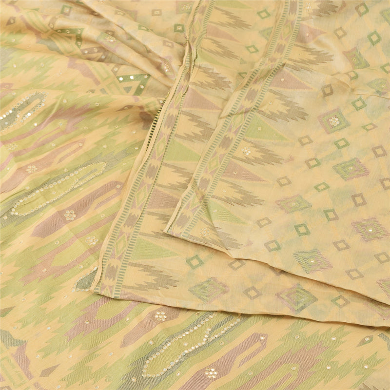 Sanskriti Vintage Ivory Sarees Pure Silk Hand Woven Ethnic Sari 5yd Craft Sustainable Fabric