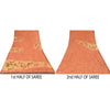 Sanskriti Vintage Peach/Yellow Sarees Pure Georgette Embroidered Sari 5yd Sustainable Fabric