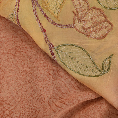 Sanskriti Vintage Peach/Yellow Sarees Pure Georgette Embroidered Sari 5yd Sustainable Fabric