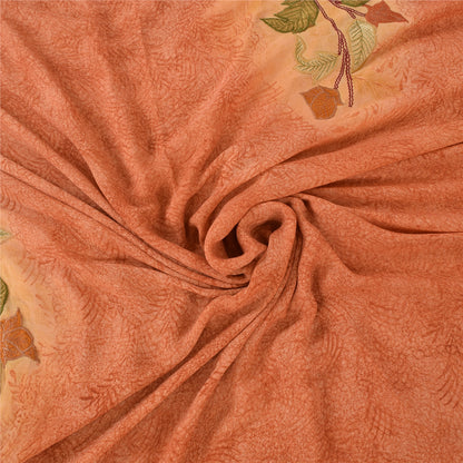 Sanskriti Vintage Peach/Yellow Sarees Pure Georgette Embroidered Sari 5yd Sustainable Fabric