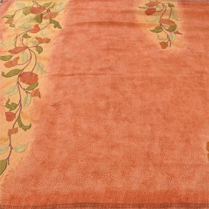 Sanskriti Vintage Peach/Yellow Sarees Pure Georgette Embroidered Sari 5yd Sustainable Fabric