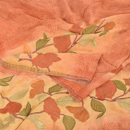Sanskriti Vintage Peach/Yellow Sarees Pure Georgette Embroidered Sari 5yd Sustainable Fabric