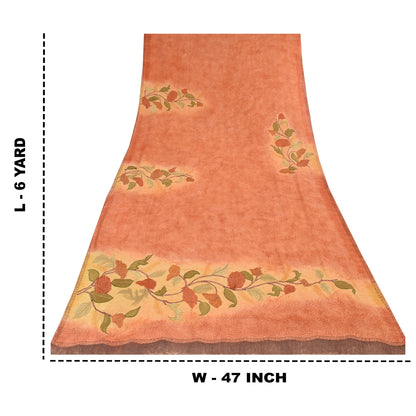 Sanskriti Vintage Peach/Yellow Sarees Pure Georgette Embroidered Sari 5yd Sustainable Fabric