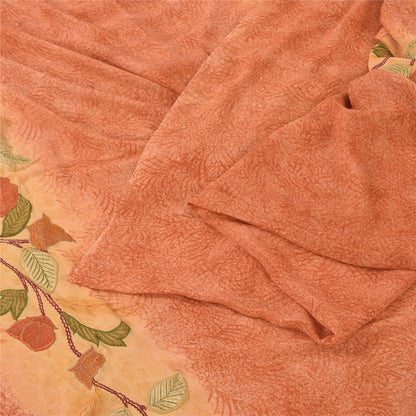 Sanskriti Vintage Peach/Yellow Sarees Pure Georgette Embroidered Sari 5yd Sustainable Fabric