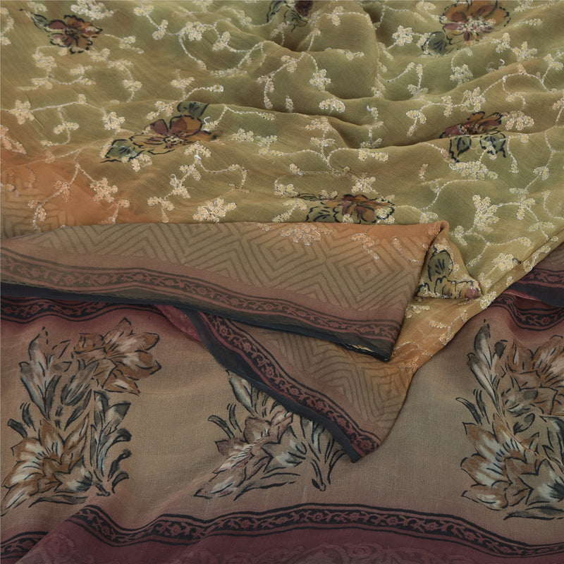 Sanskriti Vintage Sarees Pure Georgette Hand Embroidered Chikankari Sari Sustainable Fabric