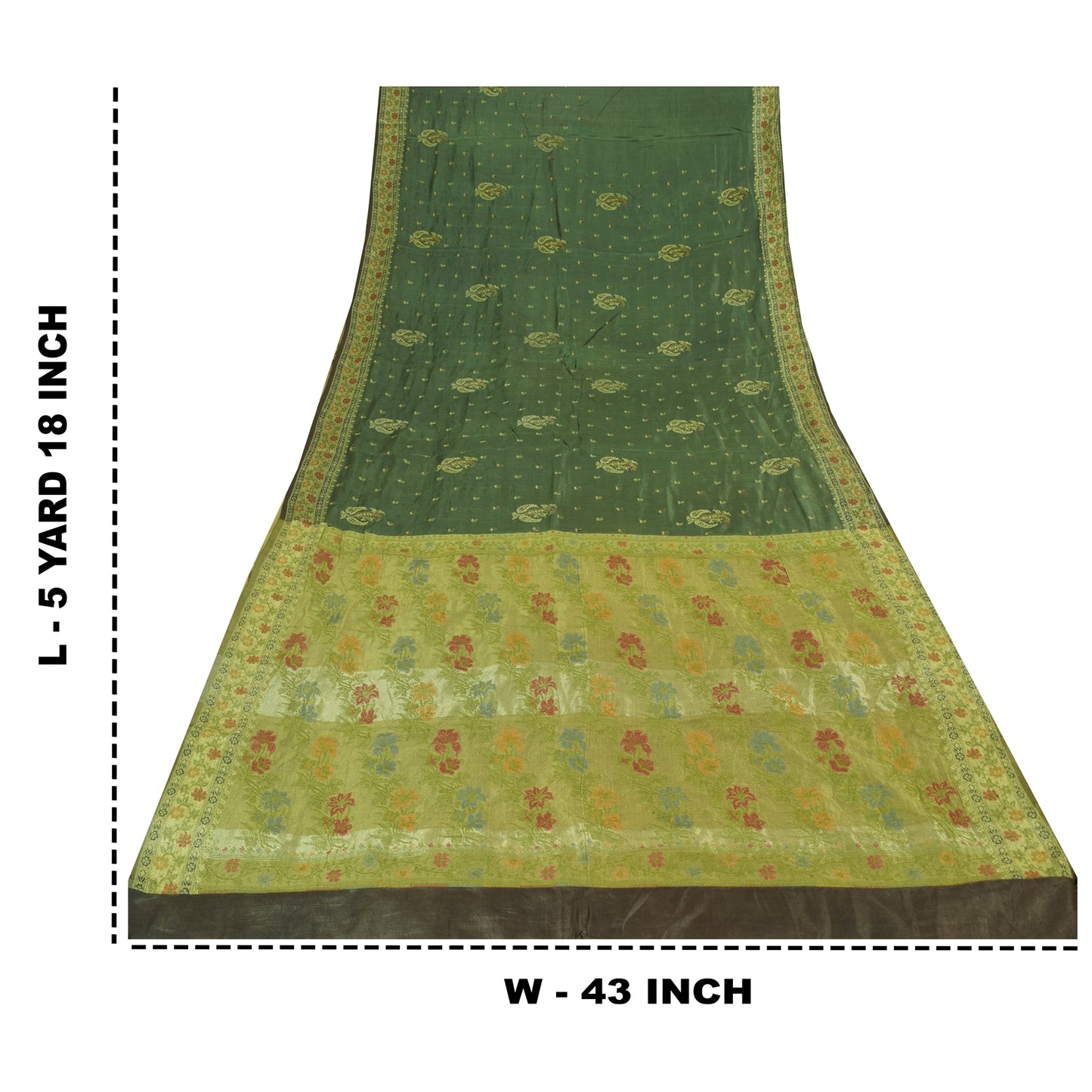 Sanskriti Vintage Indian Dark Green Sarees Pure Silk Hand Woven Sari 5+yd Fabric