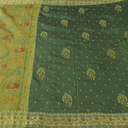 Sanskriti Vintage Indian Dark Green Sarees Pure Silk Hand Woven Sari 5+yd Fabric