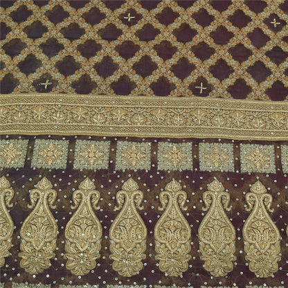 Sanskriti Vintage Sarees Lilla Håndperle ZardozI Vævet Ren Organza Sari Bæredygtigt Stof