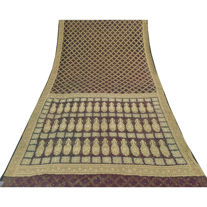 Sanskriti Vintage Sarees Lilla Håndperle ZardozI Vævet Ren Organza Sari Bæredygtigt Stof