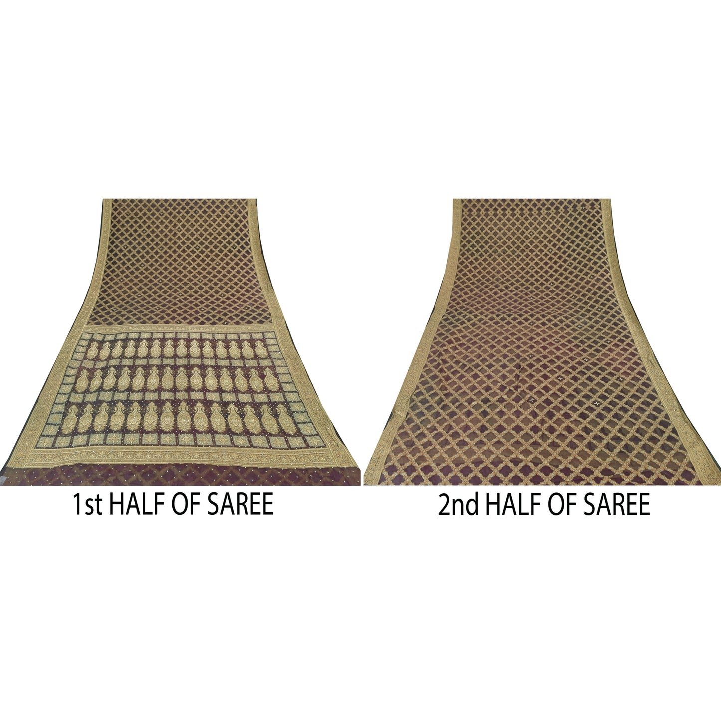 Sanskriti Vintage Sarees Lilla Håndperle ZardozI Vævet Ren Organza Sari Bæredygtigt Stof