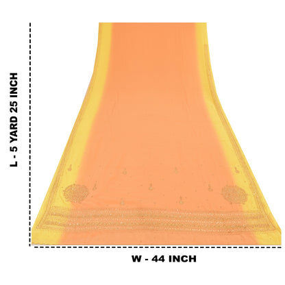 Sanskriti Vintage Sarees Orange Hand Beaded Zardozi Georgette Sari Craft Sustainable Fabric