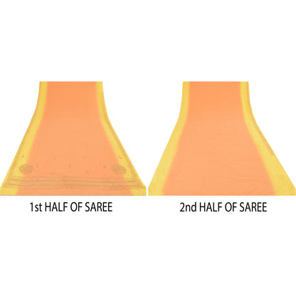 Sanskriti Vintage Sarees Orange Hand Beaded Zardozi Georgette Sari Craft Sustainable Fabric