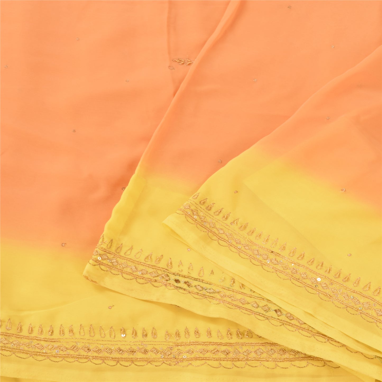 Sanskriti Vintage Sarees Orange Hand Beaded Zardozi Georgette Sari Craft Sustainable Fabric