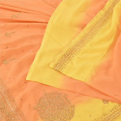 Sanskriti Vintage Sarees Orange Hand Beaded Zardozi Georgette Sari Craft Sustainable Fabric