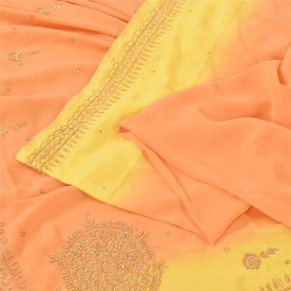 Sanskriti Vintage Sarees Orange Hand Beaded Zardozi Georgette Sari Craft Sustainable Fabric