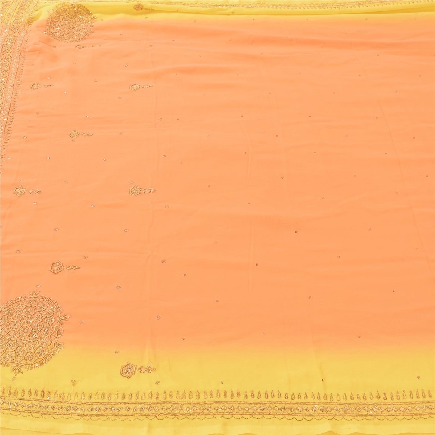 Sanskriti Vintage Sarees Orange Hand Beaded Zardozi Georgette Sari Craft Sustainable Fabric