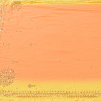 Sanskriti Vintage Sarees Orange Hand Beaded Zardozi Georgette Sari Craft Sustainable Fabric