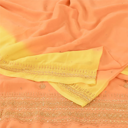 Sanskriti Vintage Sarees Orange Hand Beaded Zardozi Georgette Sari Craft Sustainable Fabric