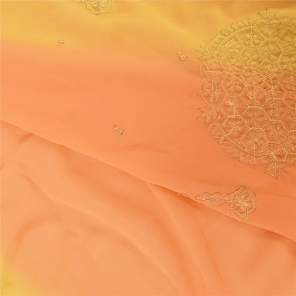 Sanskriti Vintage Sarees Orange Hand Beaded Zardozi Georgette Sari Craft Sustainable Fabric