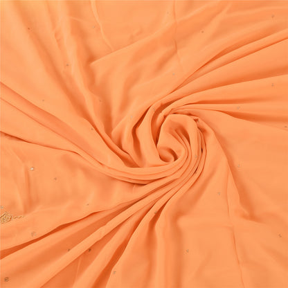 Sanskriti Vintage Sarees Orange Hand Beaded Zardozi Georgette Sari Craft Sustainable Fabric