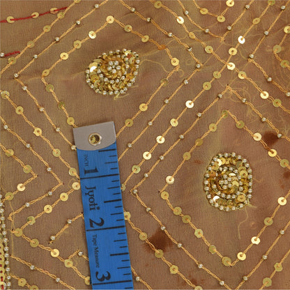 Sanskriti Vintage Red/Beige Sarees Pure Georgette Hand Beaded Sari Craft Sustainable Fabric