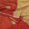 Sanskriti Vintage Red/Beige Sarees Pure Georgette Hand Beaded Sari Craft Sustainable Fabric