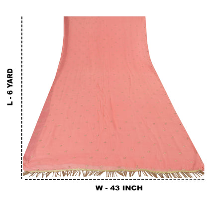 Sanskriti Vintage Sarees Peach Embroidery Pure Chiffon Silk Sari 6ydCraft Sustainable Fabric