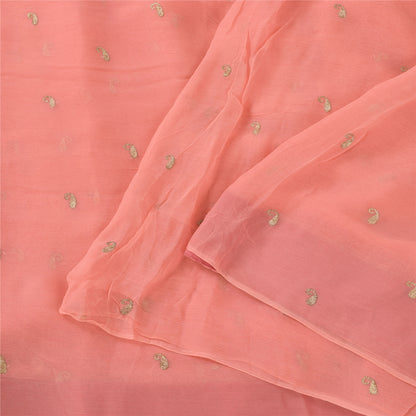 Sanskriti Vintage Sarees Peach Embroidery Pure Chiffon Silk Sari 6ydCraft Sustainable Fabric